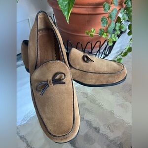 Lands' End Women's Leather Flat Slip On Loafer w/Bow Accent Shoes Size 8